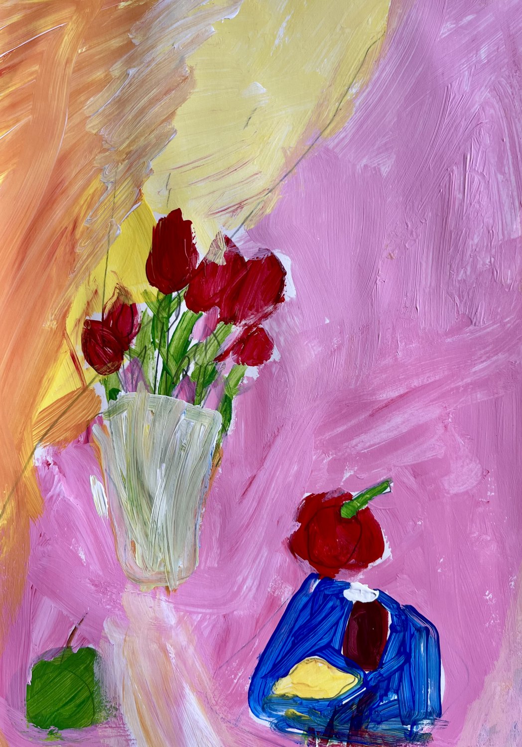 Martwa natura namalowana przez 6 letnią dziewczynkę na zajęciach malarstwa